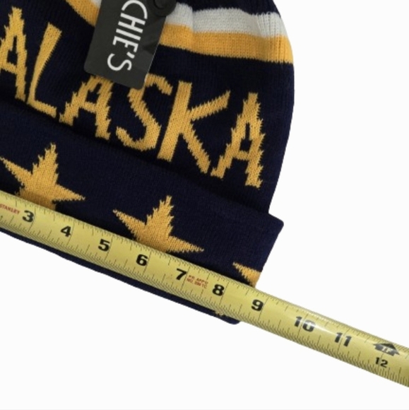 Mitchie's Knitted Men's Hat Alaska Snow Blue Yellow Beanie Stocking Cap - Picture 5 of 6